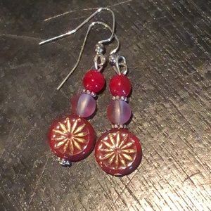 🍒red Czech glass earrings